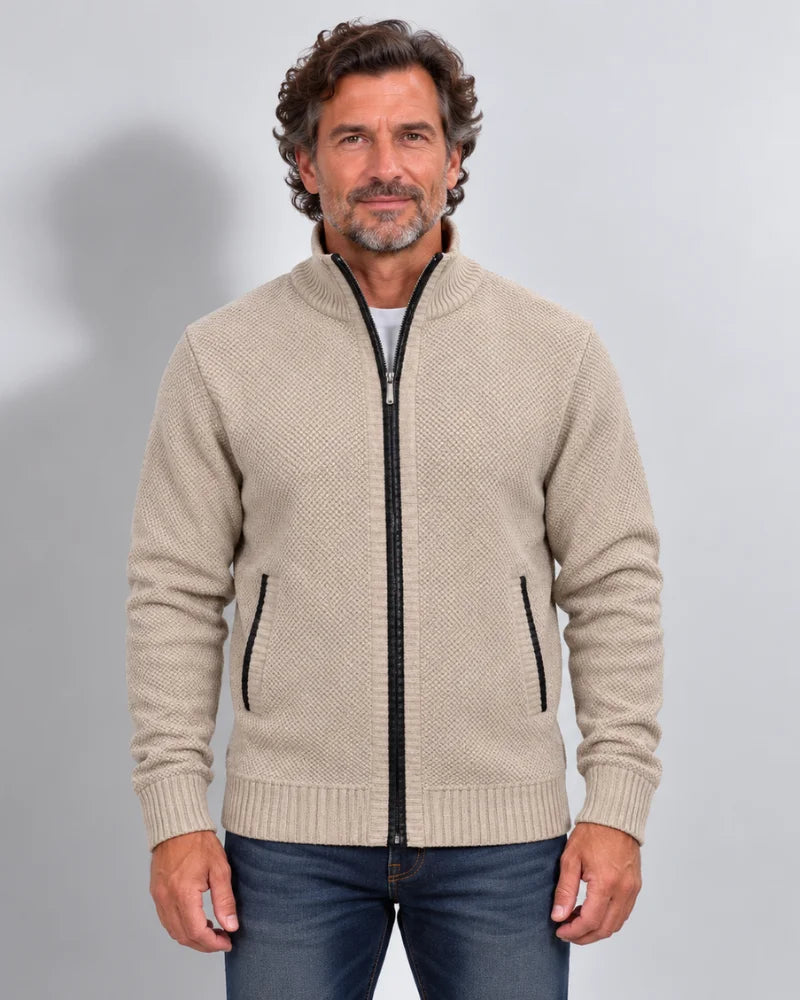 Fleece-Lined Knit Zip Cardigan - Nordic