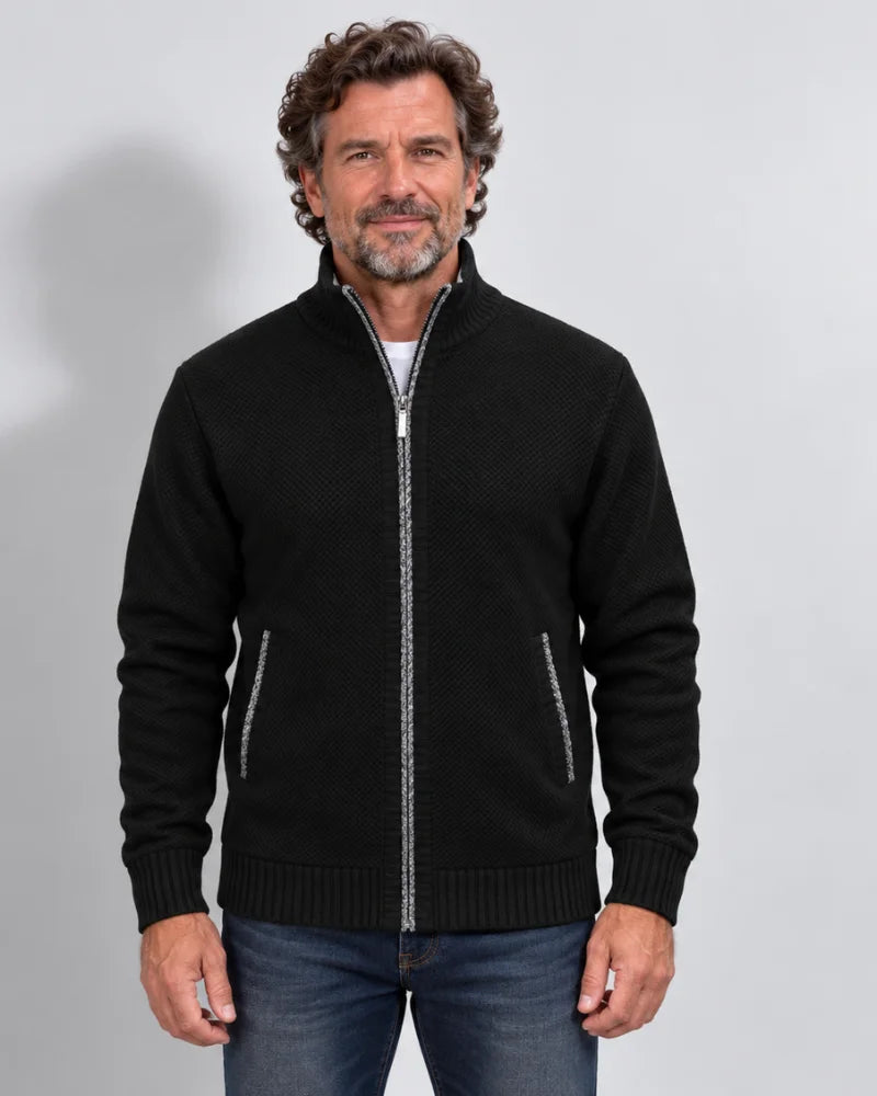 Fleece-Lined Knit Zip Cardigan - Nordic
