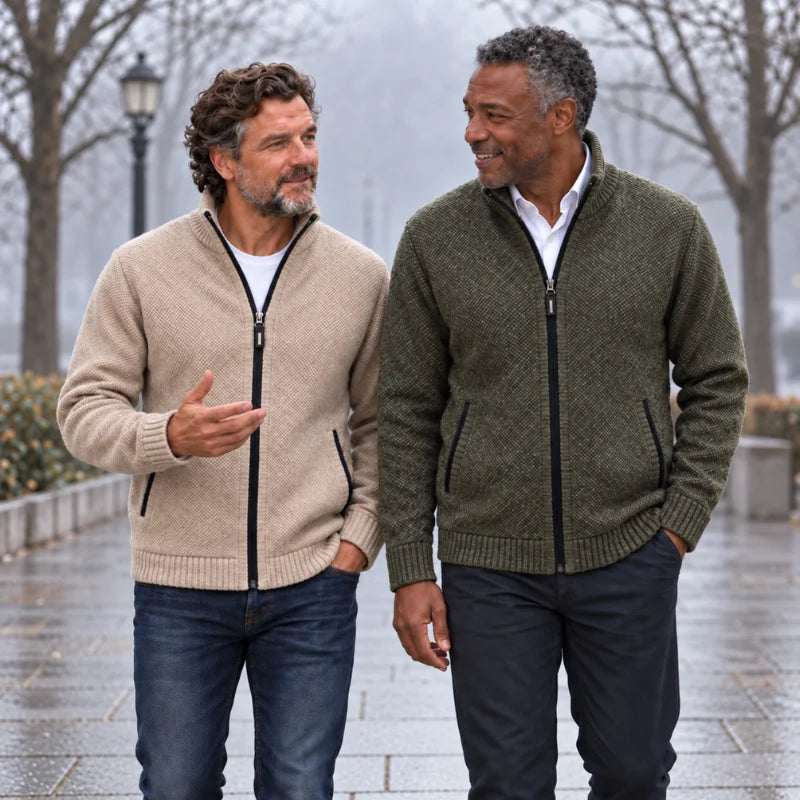 Fleece-Lined Knit Zip Cardigan - Nordic