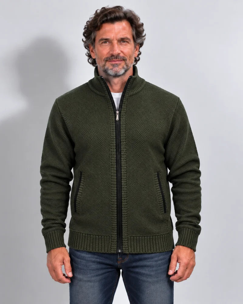 Fleece-Lined Knit Zip Cardigan - Nordic
