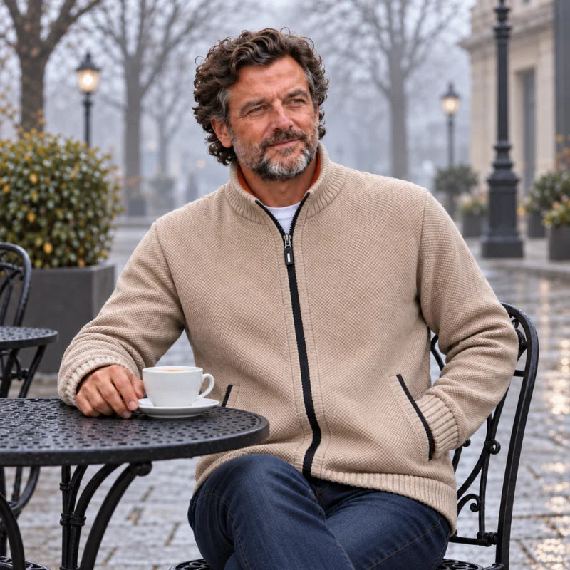 Fleece-Lined Knit Zip Cardigan - Nordic