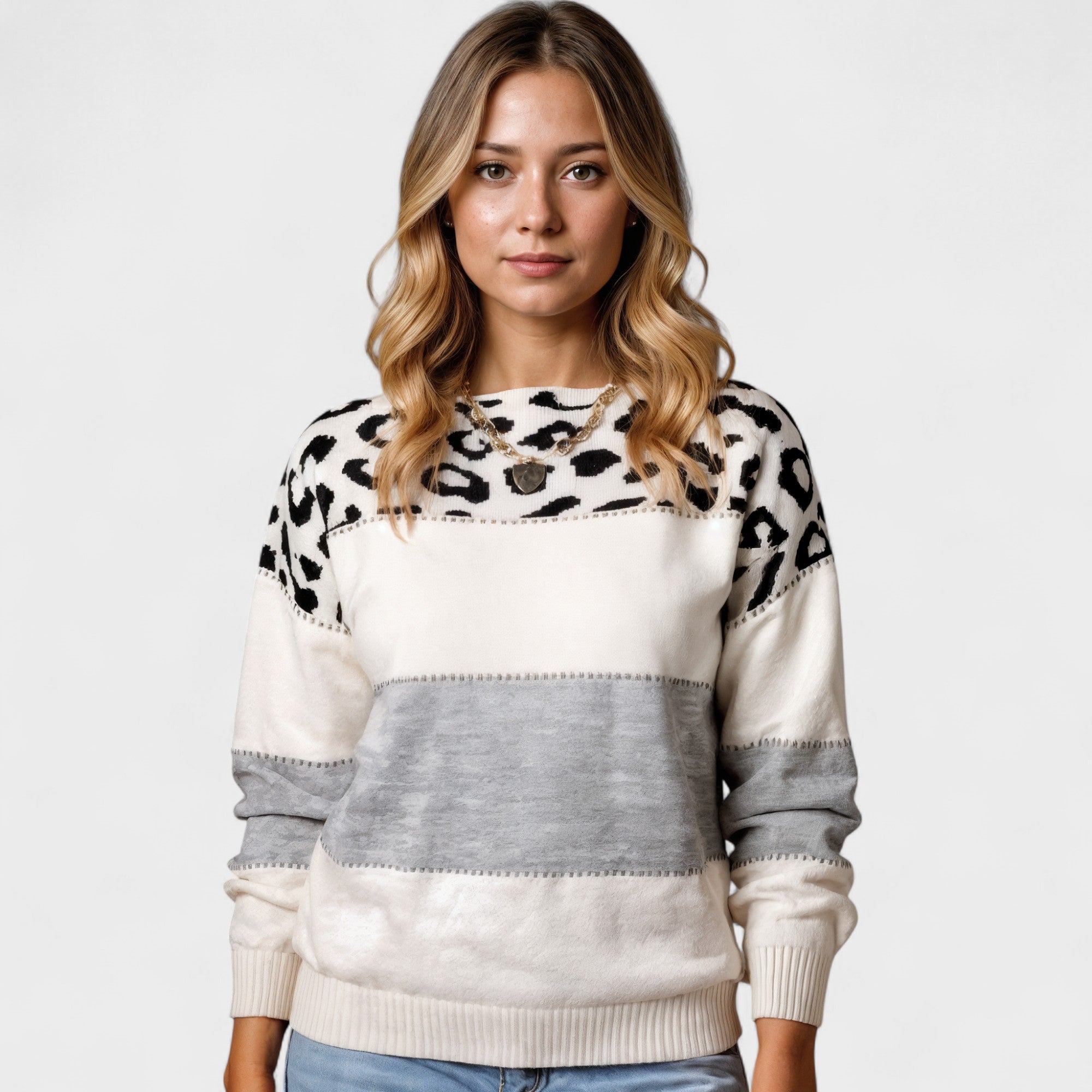 Selena dames gebreide pullover met luipaardprint