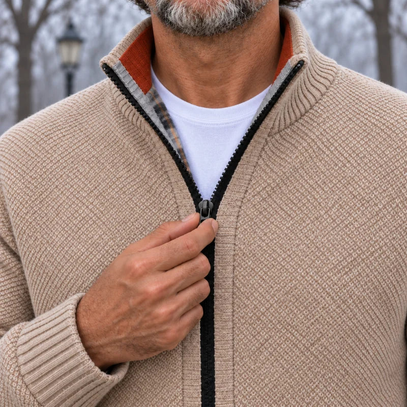 Fleece-Lined Knit Zip Cardigan - Nordic