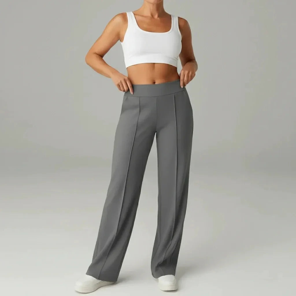 Comfortabele stretchbroek met hoge taille en wijde pijpen – SoftFlex