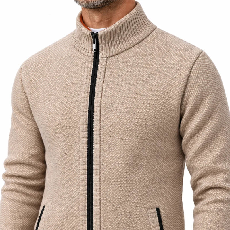 Fleece-Lined Knit Zip Cardigan - Nordic