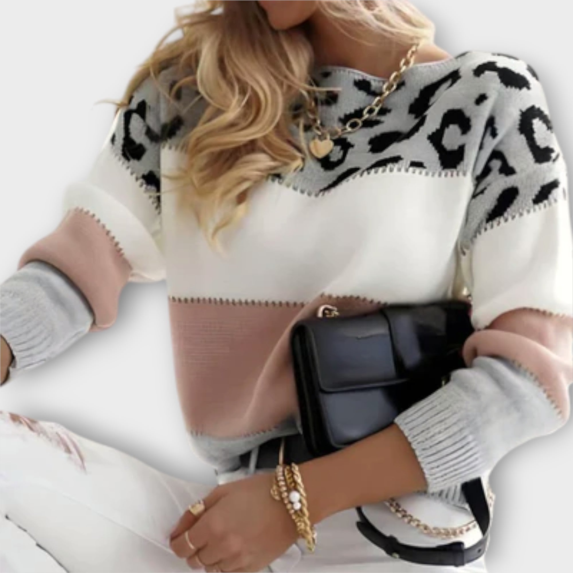Selena Damen-Strickpullover mit Leopardenmuster