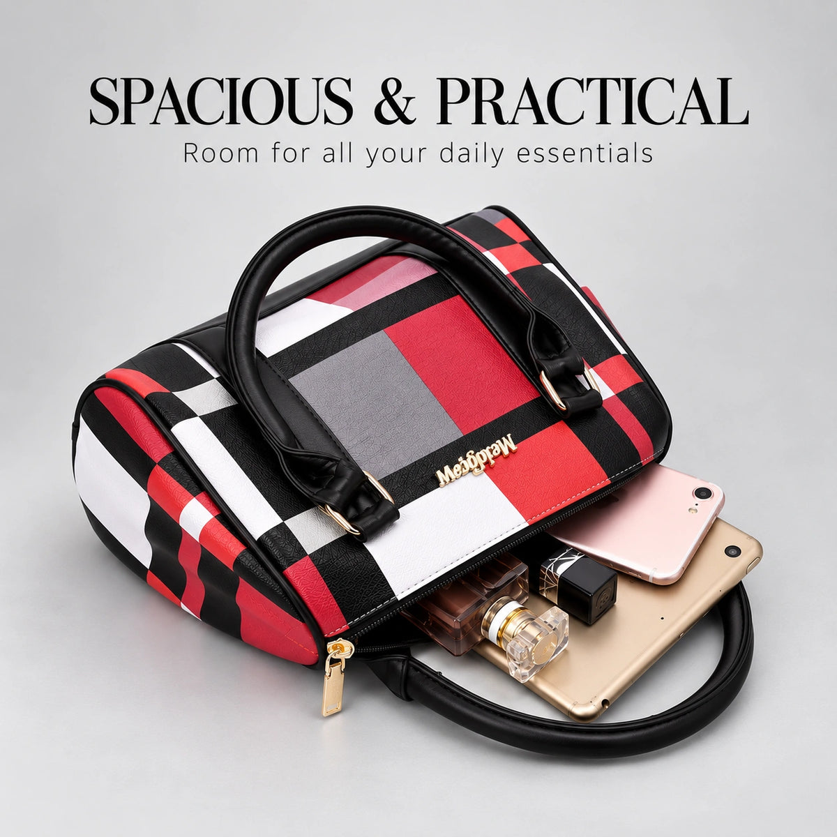 Maison Grid | Women's 6-Piece Handbag Set – Tote, Satchel, Crossbody, Clutch & Wallet