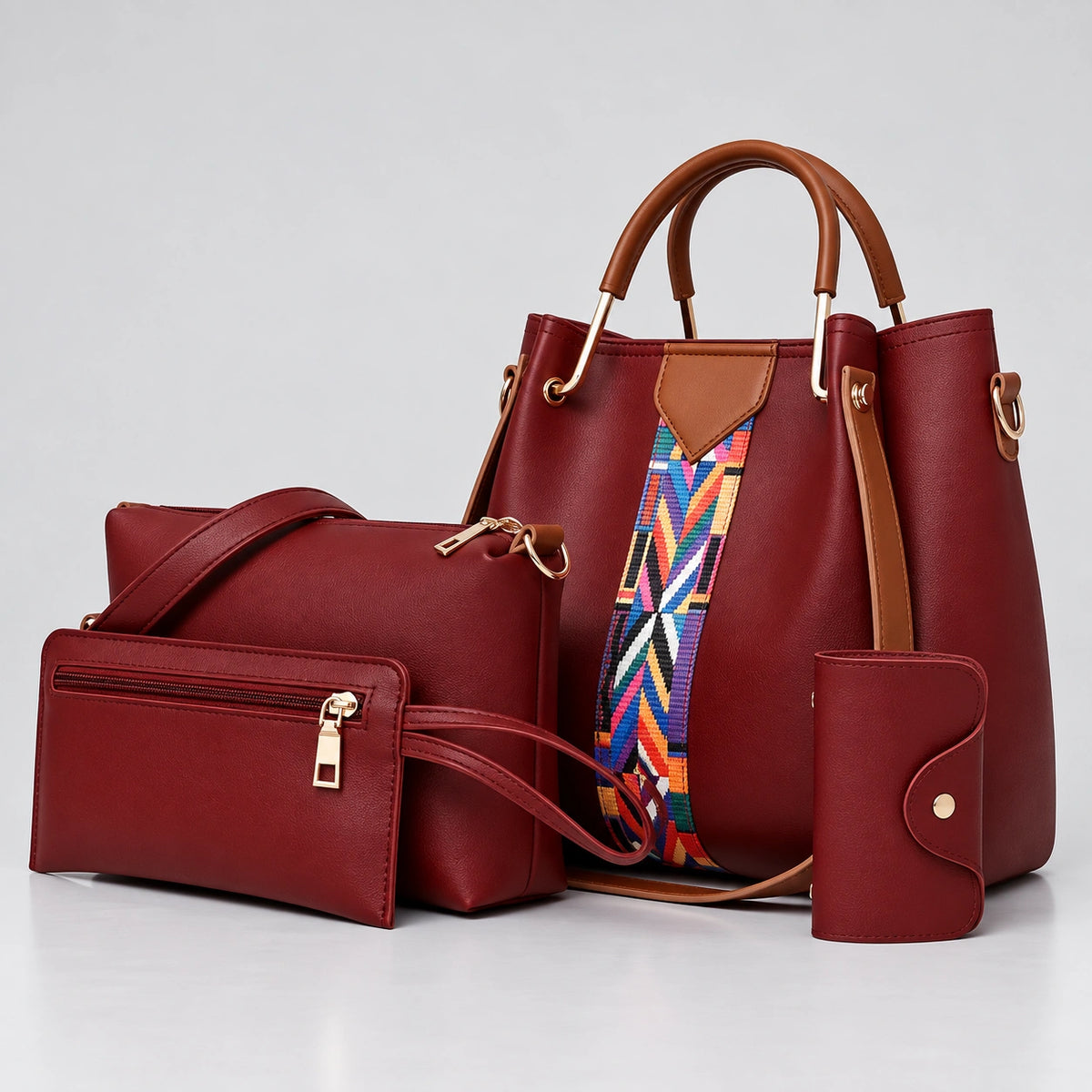 Allure | Women's 4-Piece Handbag – Tote, Crossbody, Wallet & Pouch