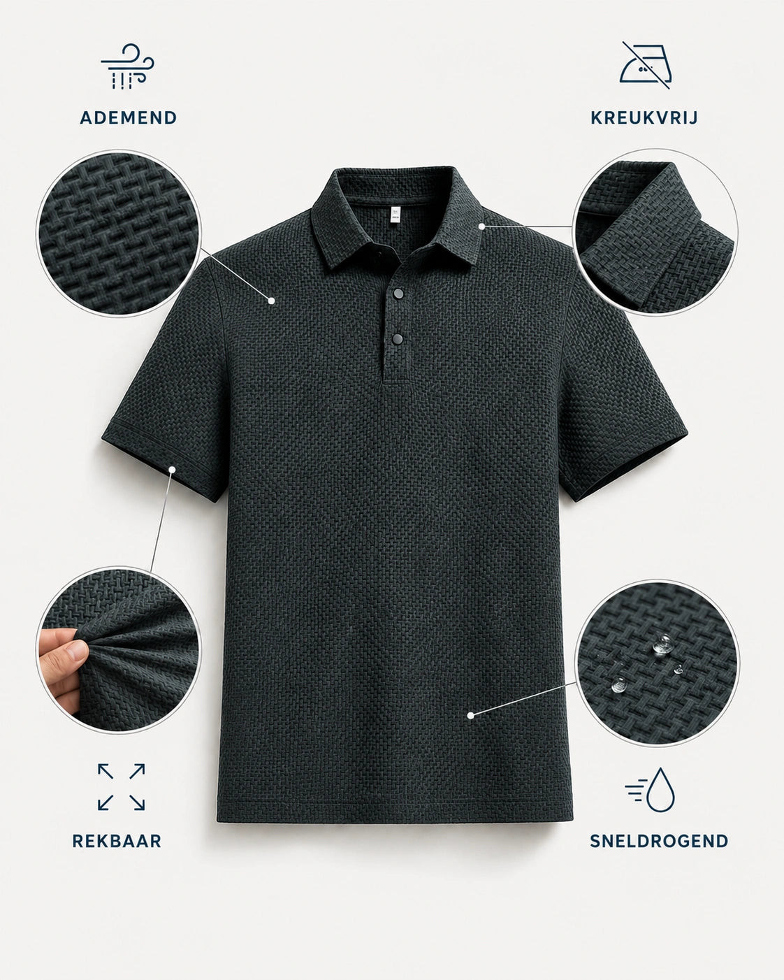 Comfortabel getextureerd stretch poloshirt | 1 + 1 GRATIS