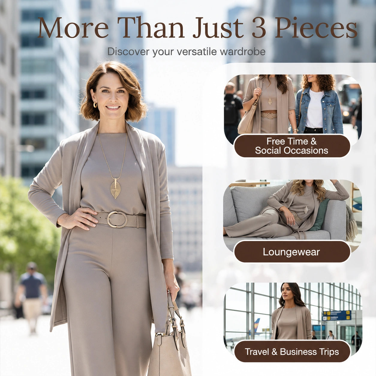 Elena – Elegant 3-Piece Set with Refined Fit (Cardigan, Top and Trousers)