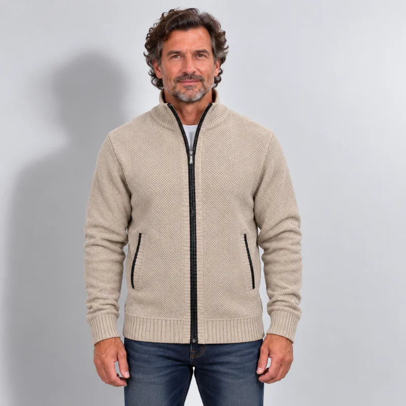 Fleece-Lined Knit Zip Cardigan - Nordic