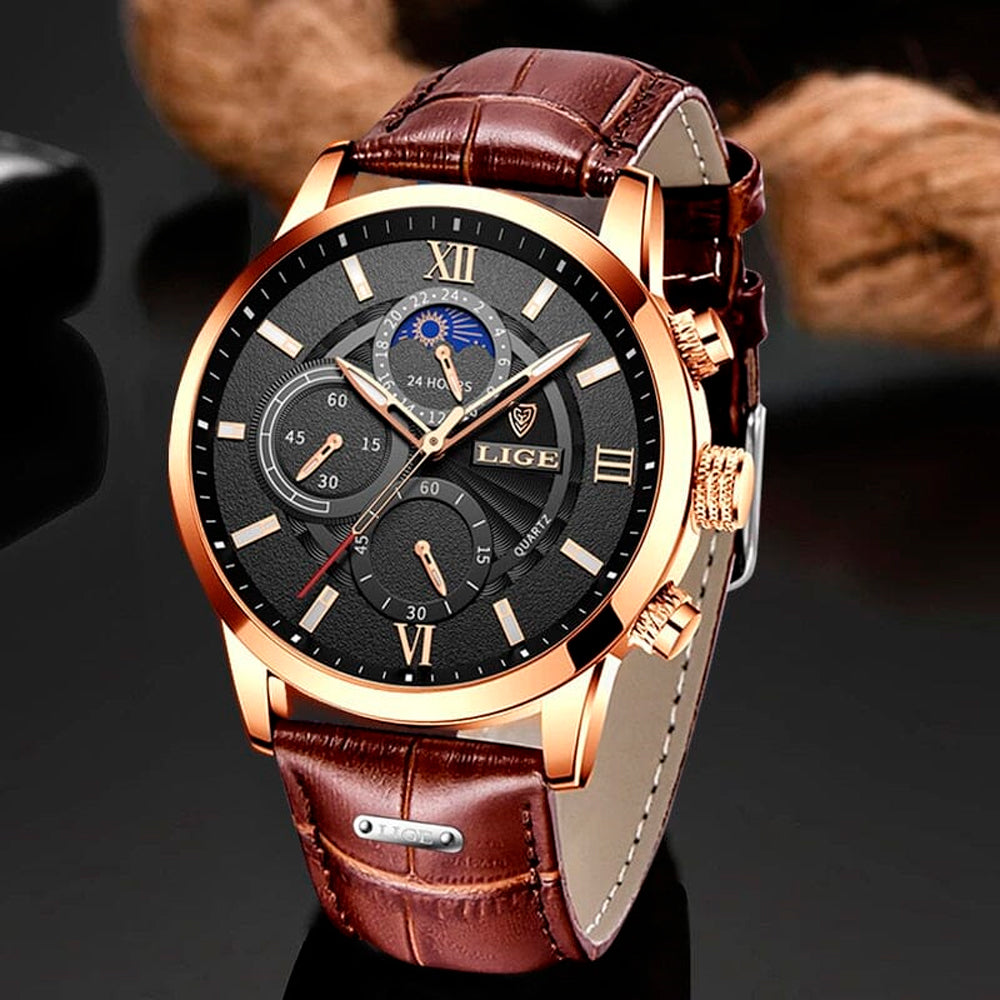 Noir Refined Leather Watch | Vinnci