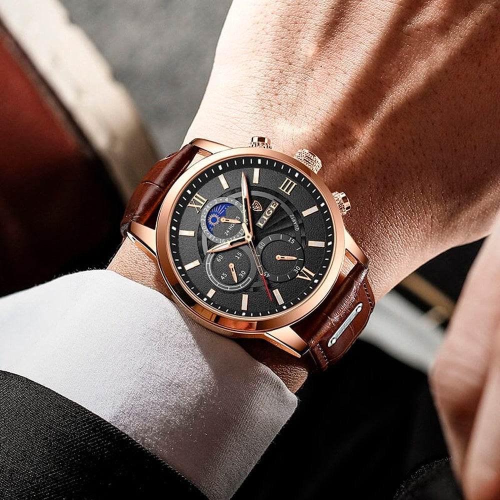 Noir Refined Leather Watch | Vinnci