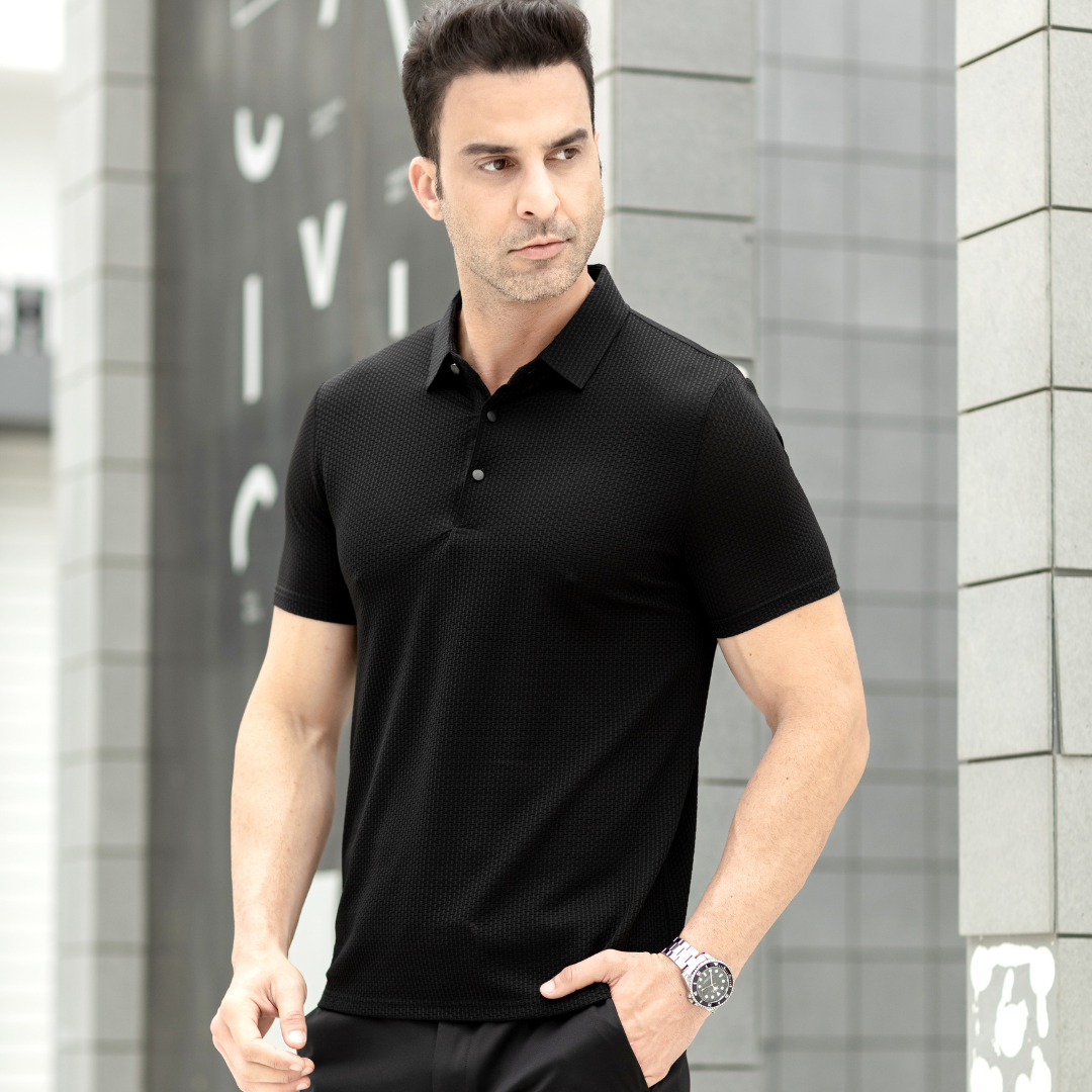 Comfortabel getextureerd stretch poloshirt