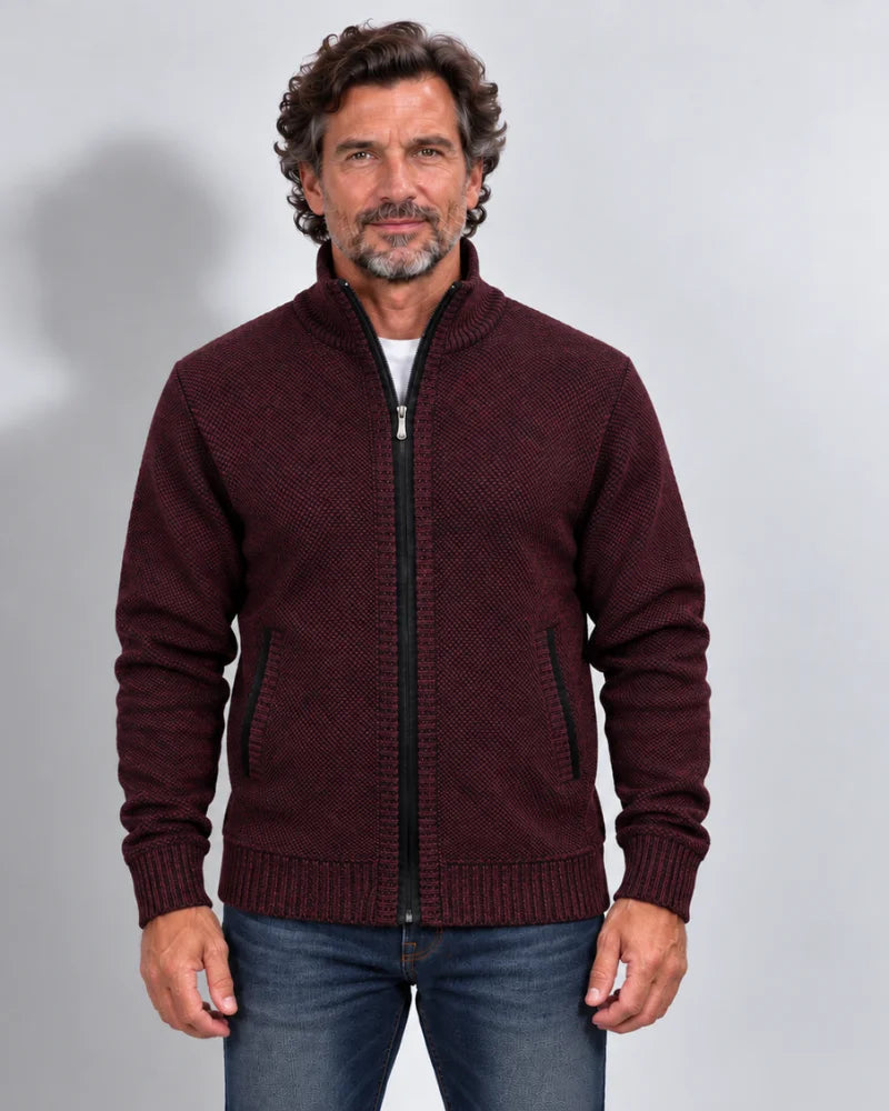 Fleece-Lined Knit Zip Cardigan - Nordic