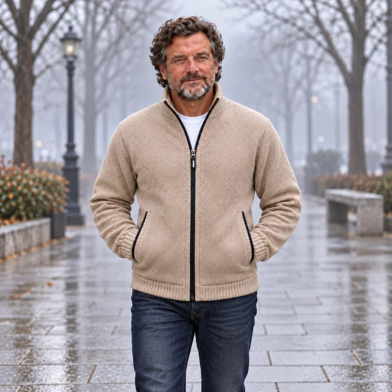 Fleece-Lined Knit Zip Cardigan - Nordic