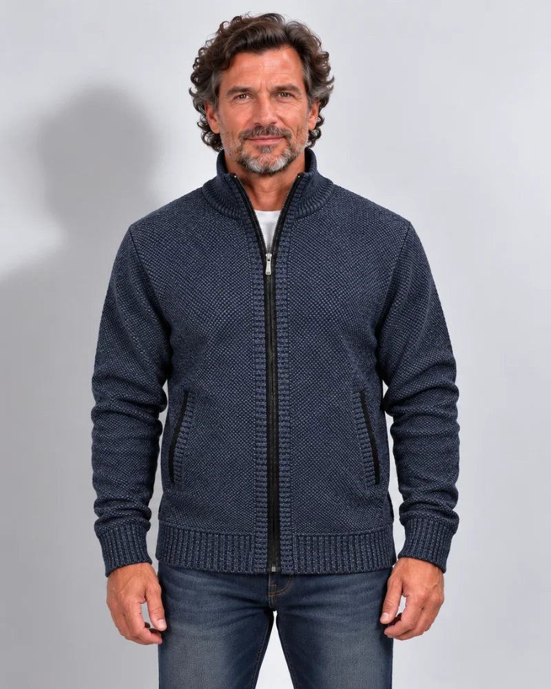 Fleece-Lined Knit Zip Cardigan - Nordic