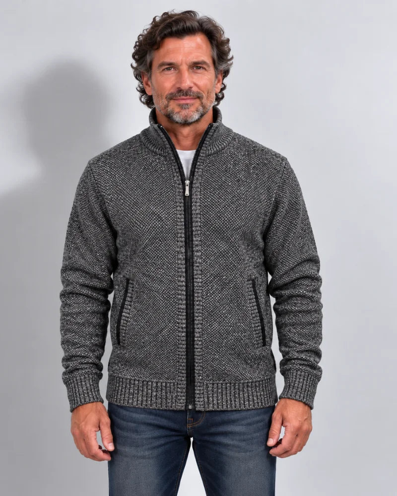 Fleece-Lined Knit Zip Cardigan - Nordic