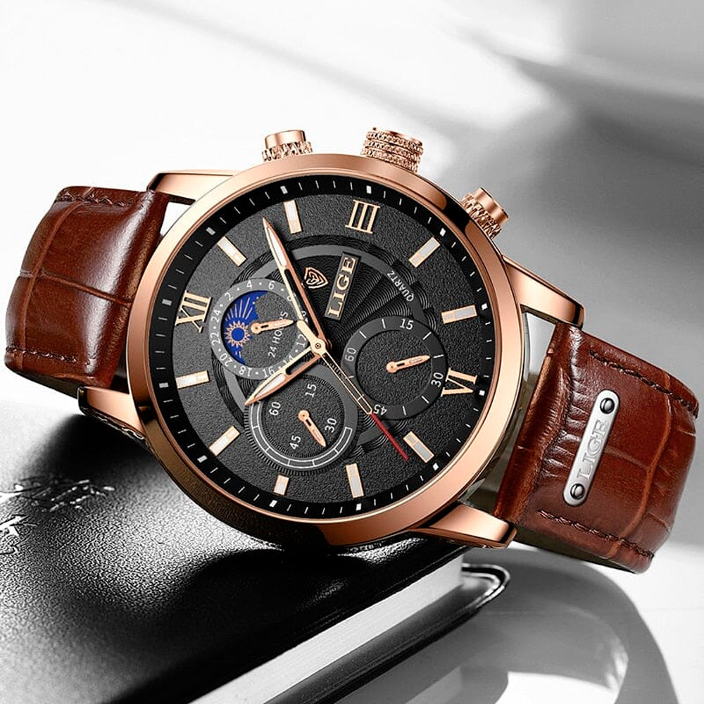 Noir Refined Leather Watch | Vinnci