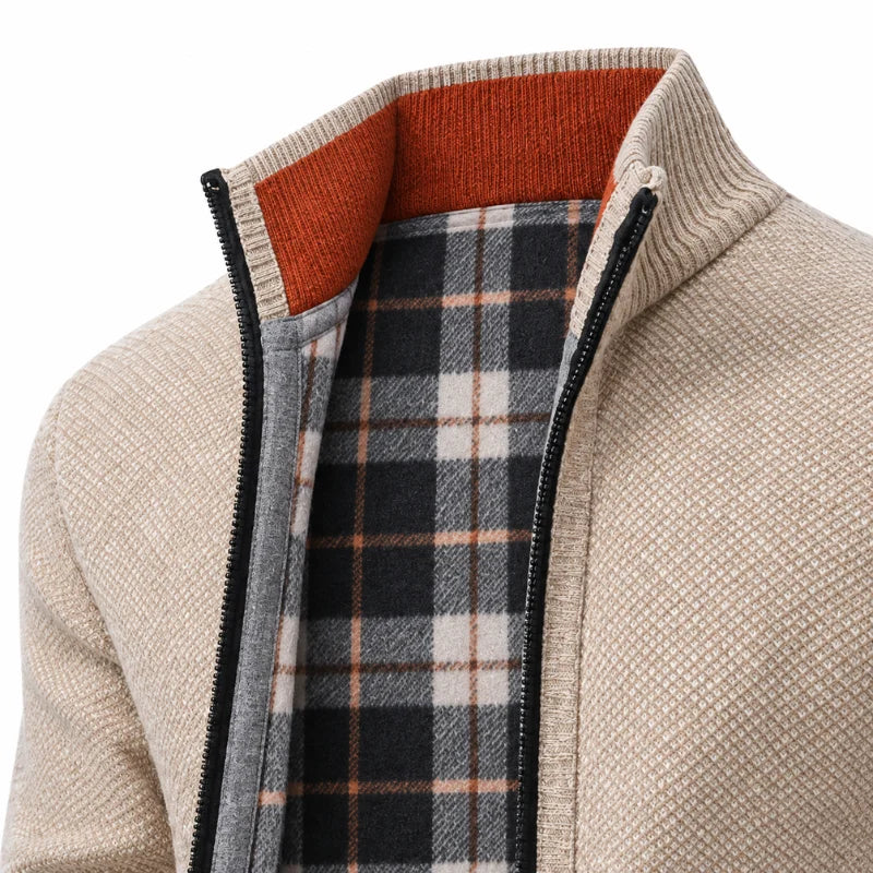 Fleece-Lined Knit Zip Cardigan - Nordic