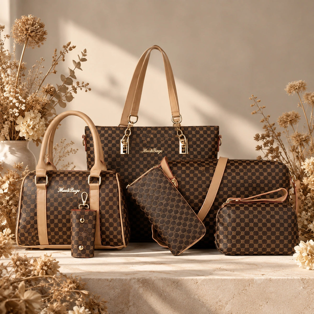 Bohème | Women's 6-Piece Handbag – Tote, Handbag, Clutch, Crossbody, Wallet & Key Case