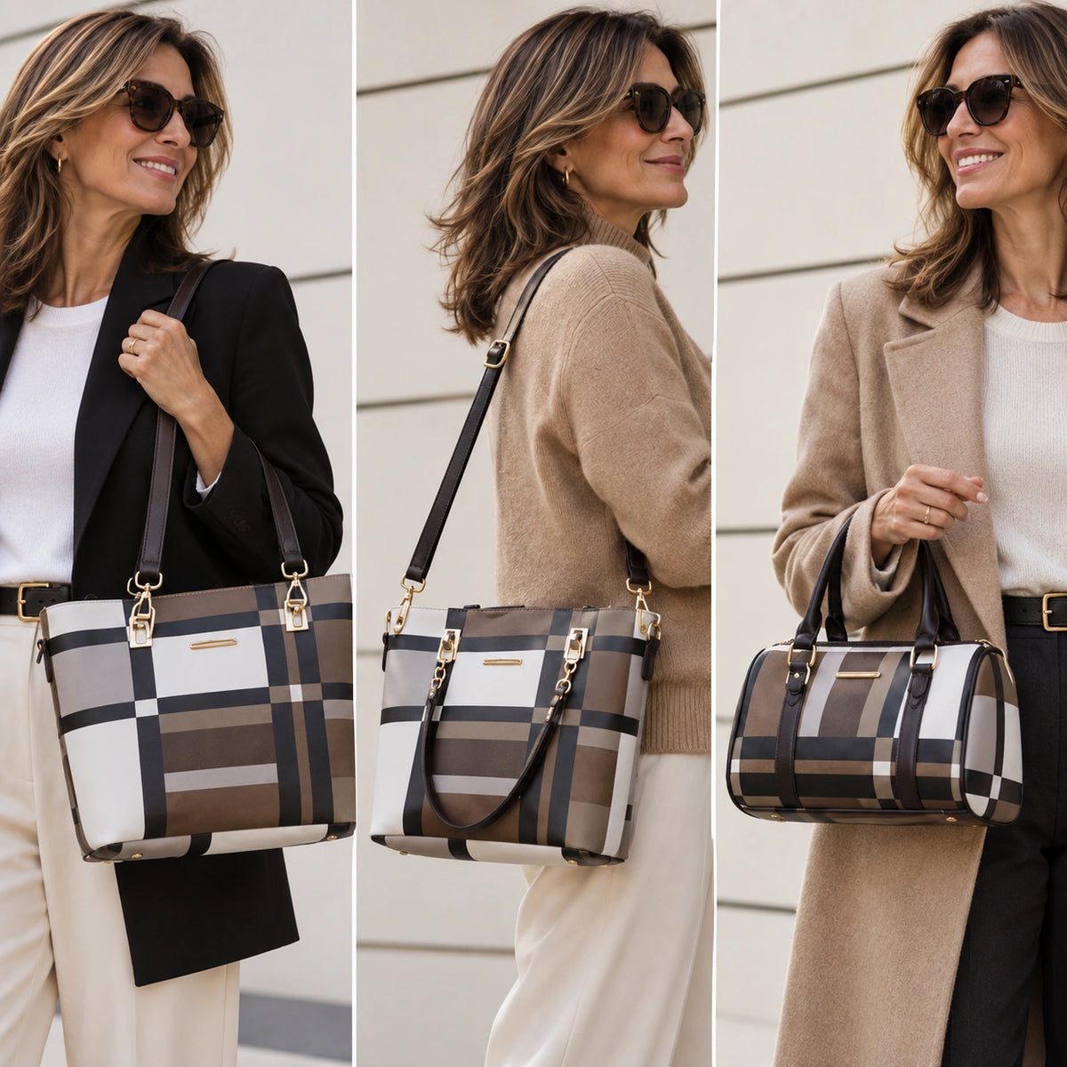 Maison Grid | Women's 6-Piece Handbag Set – Tote, Satchel, Crossbody, Clutch & Wallet