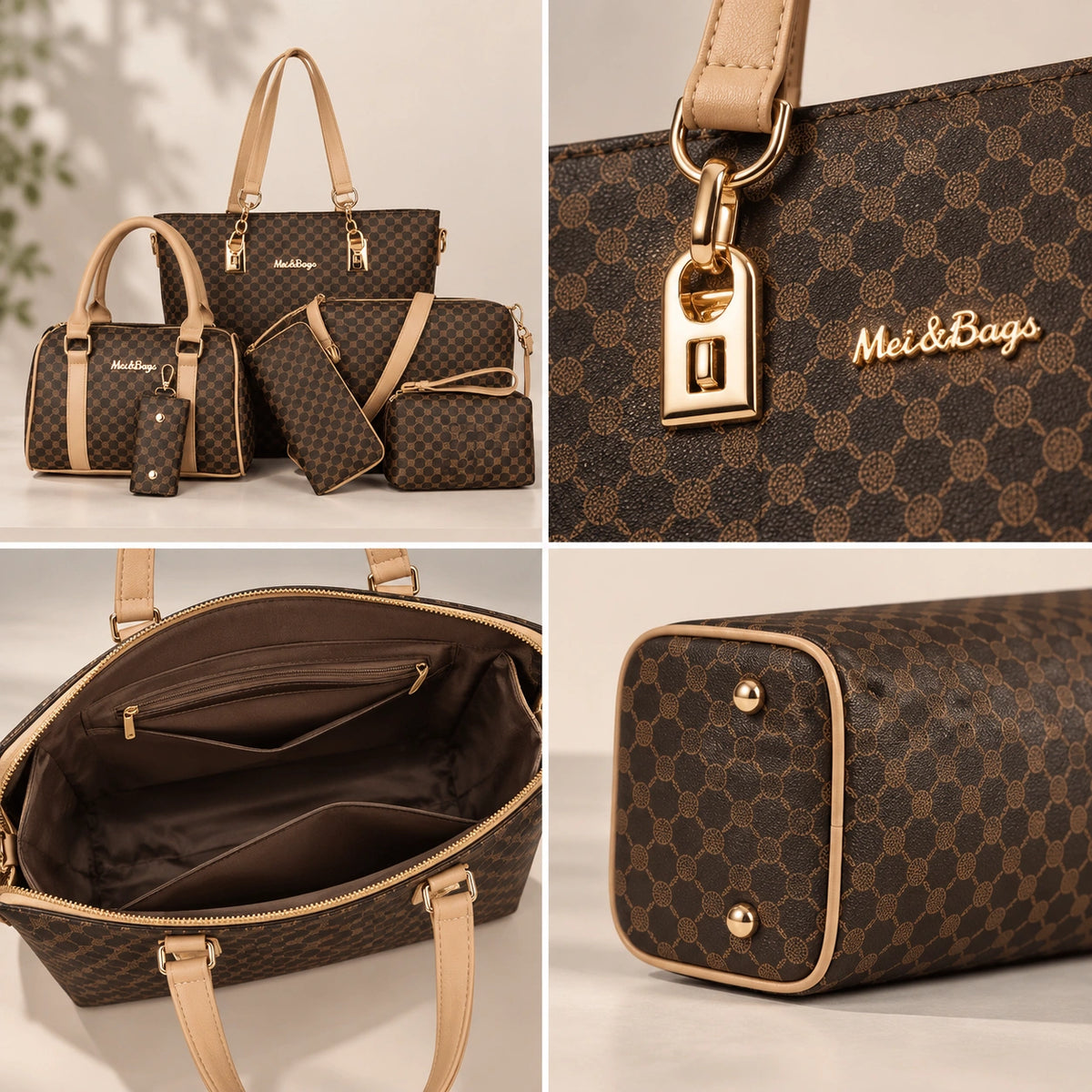 Bohème | Women's 6-Piece Handbag – Tote, Handbag, Clutch, Crossbody, Wallet & Key Case
