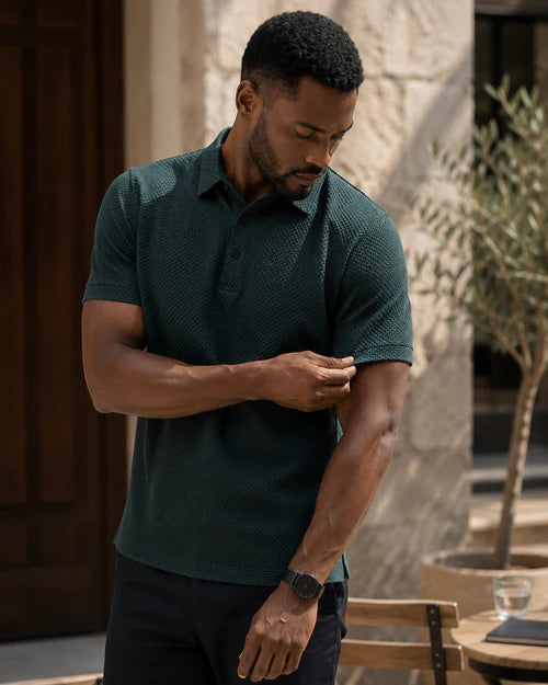 Comfortabel getextureerd stretch poloshirt | 1 + 1 GRATIS